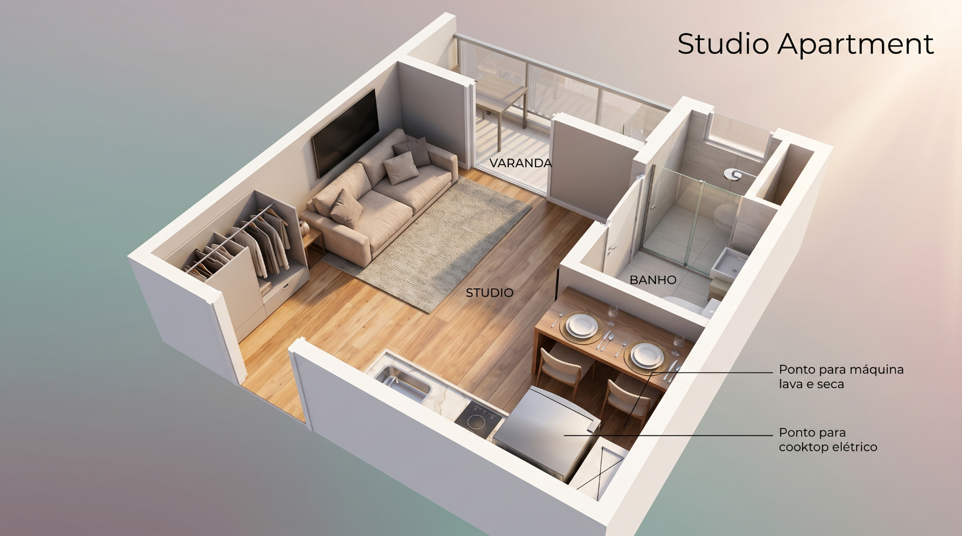 Planta humanizada Studio 17 a 18 m²